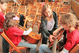 Teaching music during an English camp in Poland