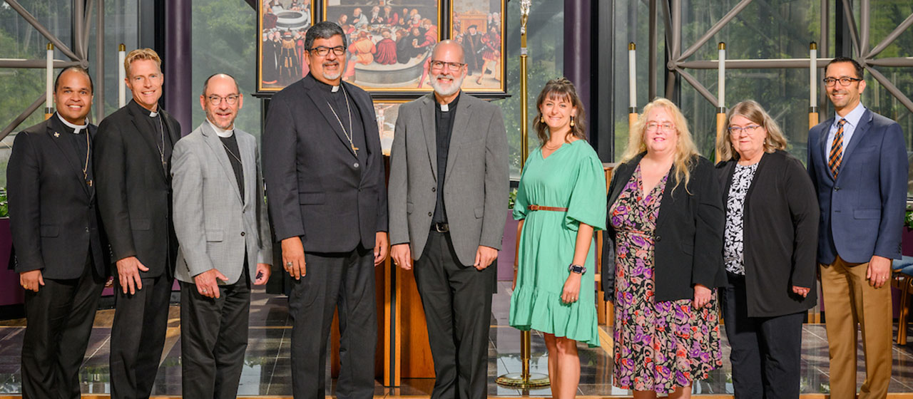 LCMS Board for National Mission -- From left to right: Rev. Dr. Dien Taylor, vice chairman; Rev. Tim Droegemueller; Rev. Peter Bender; Rev. Dr. Al Espinosa, chairman; Rev. Craig Niemeier; Mrs. Crysten Sanchez, secretary; Ms. Carol Broome, Mrs. Carla Claussen, and Mr. Stephen Weller. Not pictured Mrs. Janis McDaniels.