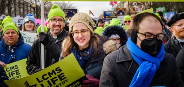 Lutherans walk together during the March for Life 2022 on Friday, Jan. 21, 2022, in Washington, D.C.