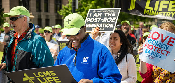 Pro-life advocates walk in the March on the Arch on Saturday, April 29, 2023, in St. Louis.